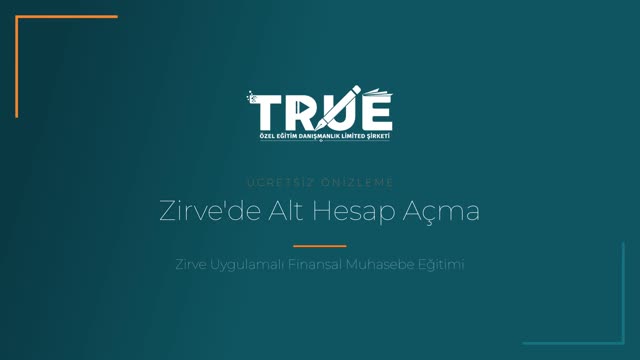 Zirve Uygulamalı Finansal Muhasebe Eğitimi — Hesap Planı Oluşturma örnek ders videosu