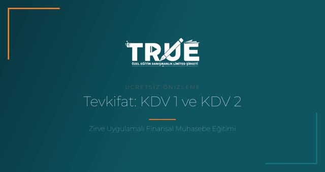Zirve Uygulamalı Finansal Muhasebe Eğitimi — KDV 1 - KDV 2 örnek ders videosu